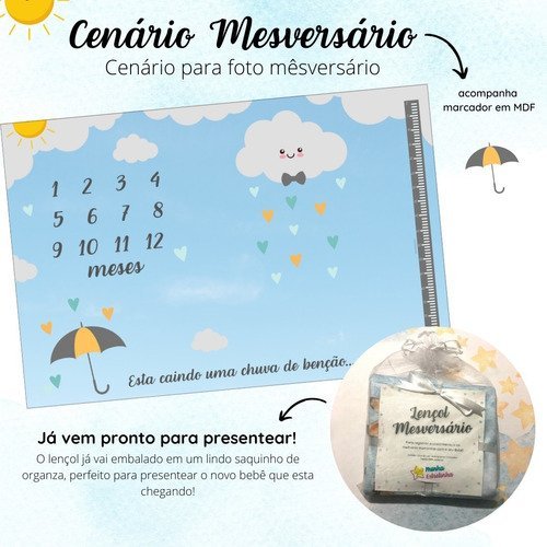 Lençol Cenário Foto Mêsversário Chuva Amor Menino Minha Estrelinha Lençol Mesversario, Cenário para  - 4