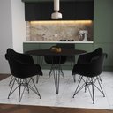 Ver imagem 1 de Mesa Jantar Redonda 110cm Preta Clips 3 Pés com 5 Poltronas Pretas Ferro Preto Marrom