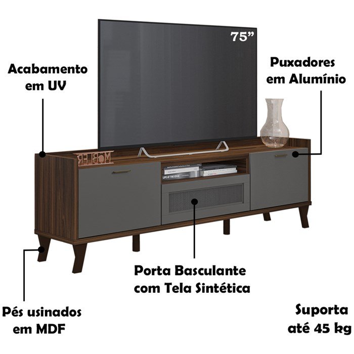 Mbl Racks Rack Bancada Para TV 75 Polegadas 1005115 Palisandro Cinza Regio MBL ...