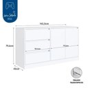 Ver imagem 3 de Cômoda Quarto 3 Gavetas e 2 Portas 142cm x 79cm Cor:Branco