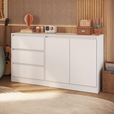 Cômoda Quarto 3 Gavetas e 2 Portas 142cm x 79cm Cor:Branco