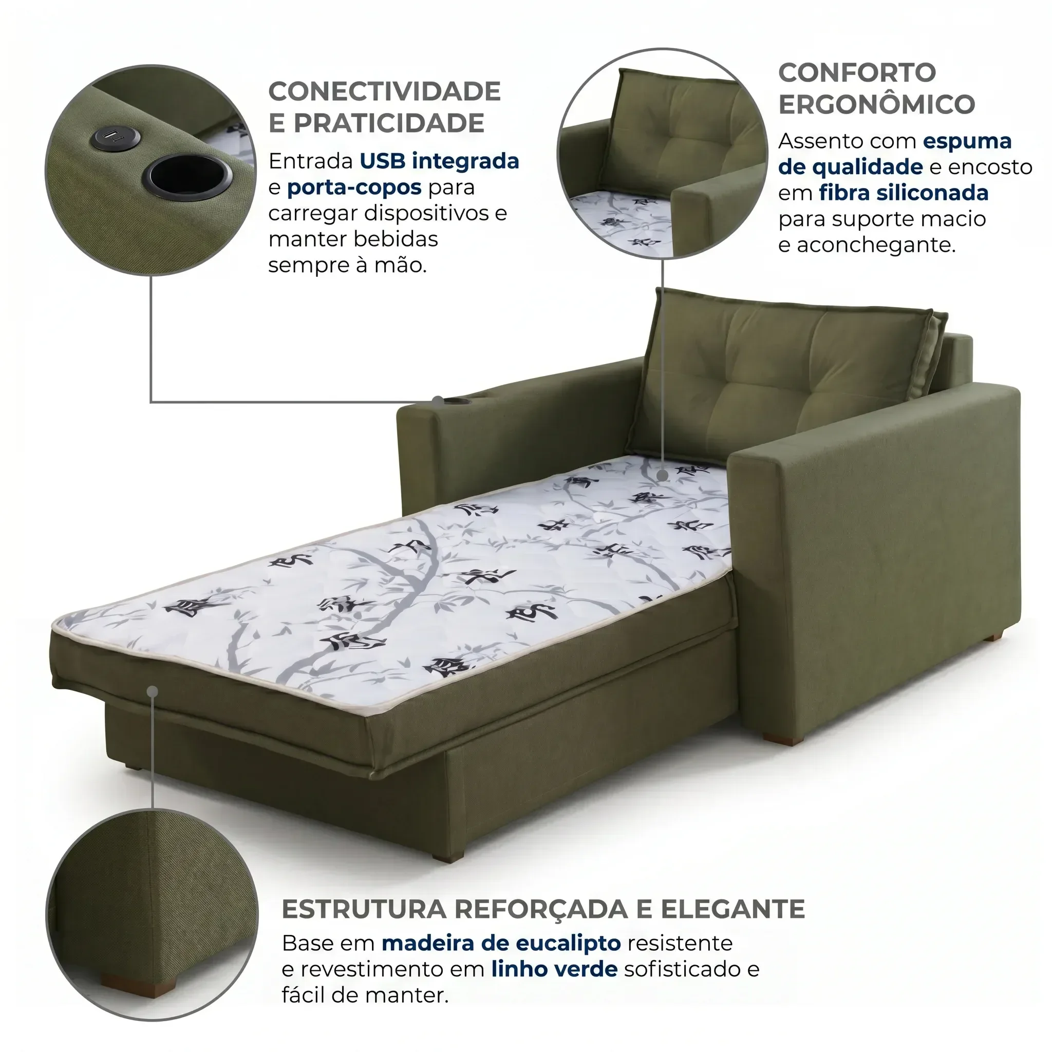 Ver imagem 5 de Sofa Cama Solteiro com Braços Quadrado 80x105cm Lua