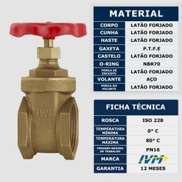 Registro Gaveta Industrial de 1.1/2 Latão Forjado Ivm Italy Válvula Gaveta Controle Passagem de Água - 3