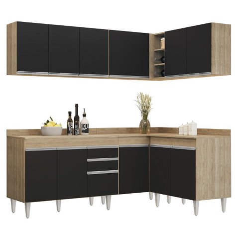Armário de Cozinha Modulado de Canto 6 Peças Cp29 Balcão com Tampo Castanho/preto - Lumil Lumil Móve