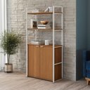 Ver imagem 1 de Estante de Livros Industrial Aço 72CMX151CM Alta com 2 Portas Marrom/Canela/Branco Brilho