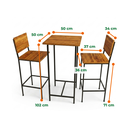 Ver imagem 2 de Jogo Bistrô Industrial com Mesa Quadrada e 2 Banquetas em Ferro e Madeira Conjunto para Área Gourmet