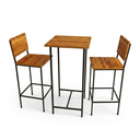 Ver imagem 4 de Jogo Bistrô Industrial com Mesa Quadrada e 2 Banquetas em Ferro e Madeira Conjunto para Área Gourmet