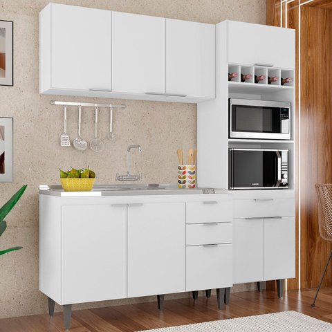Armário de Cozinha Cp02 com Pia 120cm Pérola Z34 Branco - Mpozenato