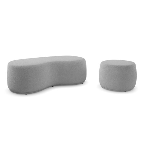 Conjunto 02 Puffs Decorativos Living Aisha Orgânico Bouclê Cinza Claro - Desk Design