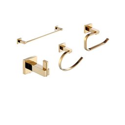 Kit Acessórios de Banheiro Lavabo 4 Peças Dourado Gold Luxo Ikab05 - 1
