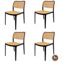 Ver imagem 2 de Kit 4 Cadeiras Empilhável Bali Amis Fratini Polipropileno Cor Preta e Assento Simulando Palha Rattan