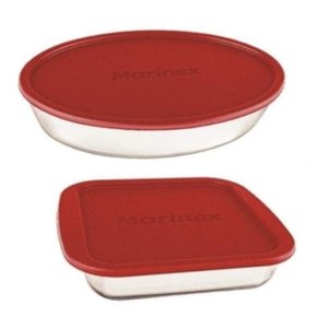 Conjunto Assadeiras de Vidro Marinex com Tampa 02 Peças