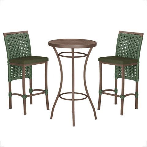 Mesa Bistro e 2 Banquetas Roma Marrom Corda Náutica 13 Trama Original