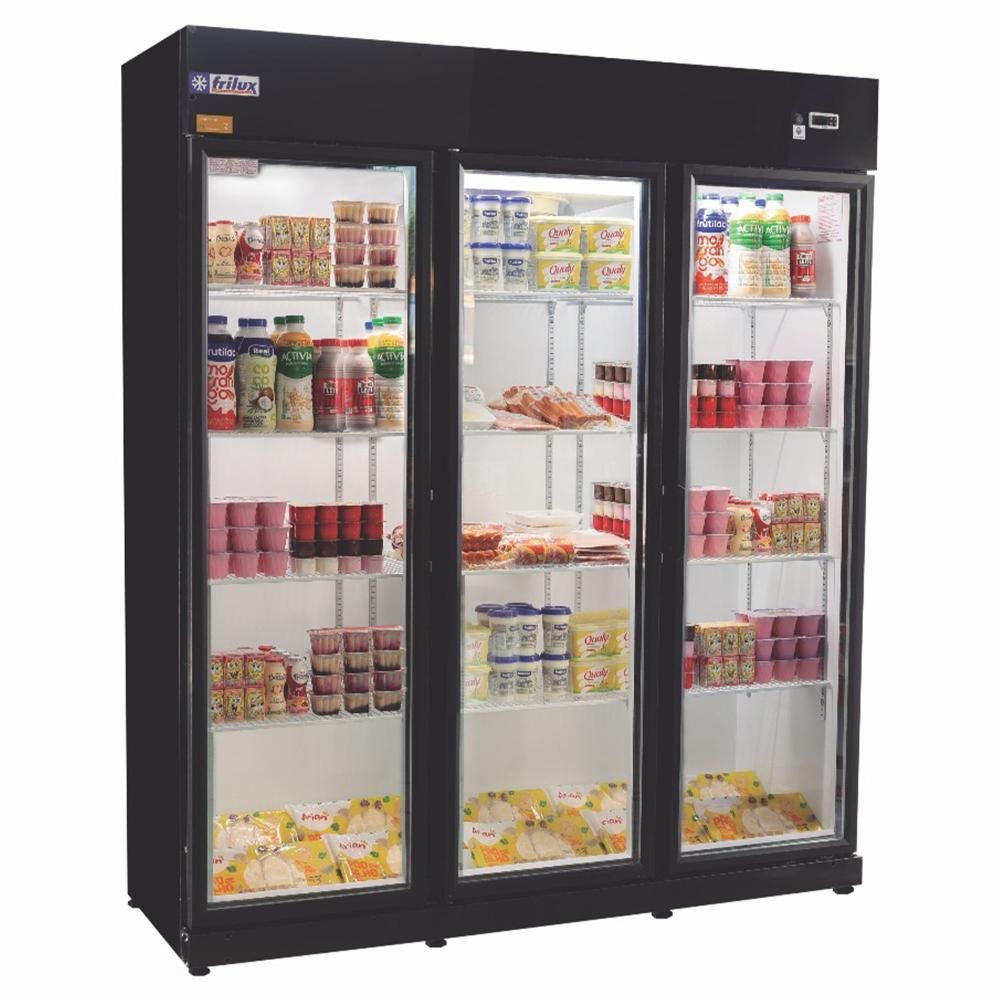 Refrigerador Expositor Vertical Frilux 1050 Litros Preto 3 Portas Vidro Duplo 220v Rf-022