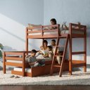 Ver imagem 6 de Cama Treliche em L com Auxiliar Solteiro Madeira:Castanho Claro