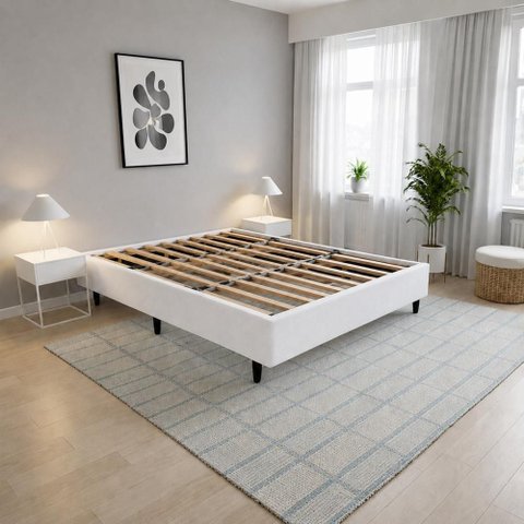 Base de Cama Box na Caixa Cama Casal 137x187 Desmontável Tecido Premium 100% Madeira - Branco