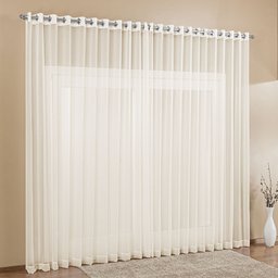 Cortina de Voil para Quarto ou Sala 4,00m x 2,80m Varão Simples com Ilhós Cromado - Palha - 1