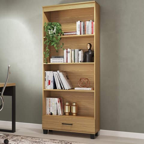 Estante Decorativa para Livros 77cm 4 Prateleiras e Gaveta 100% Mdf C57 Pradel Móveis-freijó