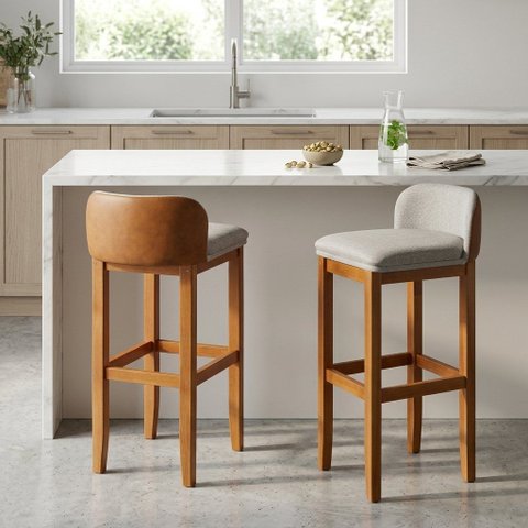Kit 2 Banquetas Onix Moderna Madeira Luxo Área de Lazer, Churrasco e Gourmet - Estofada Resistente