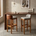 Ver imagem 3 de Kit 2 Banquetas Onix Moderna Madeira Luxo Área de Lazer, Churrasco e Gourmet - Estofada Resistente