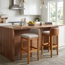 Ver imagem 2 de Kit 2 Banquetas Onix Moderna Madeira Luxo Área de Lazer, Churrasco e Gourmet - Estofada Resistente