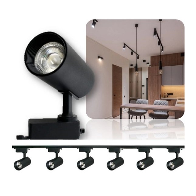 Trilho Eletrificado 2 Metros Preto Com 6 Spots Led 7W 3000K - 3