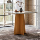 Ver imagem 1 de Mesa Sala de Jantar 90cm Tampo MDF/Vidro Moderno Marrom/Ype/Off White