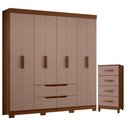 Ver imagem 1 de Guarda Roupa Casal Doble 08 Portas e Cômoda Mobi Nogueira Capuccino - Móveis Albatroz