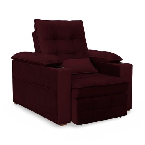 Poltrona do Papai Reclinável Retrátil Thor Veludo Vermelho Bordô com Assento Confortável Loja