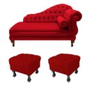 Ver imagem 1 de Recamier Divã Namoradeira Larissa 150cm + 2 Puffs Retrô Suede Vermelho - LM DECOR