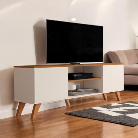 Rack com Prateleiras Helena Off White e Ypê Sal Movelaria