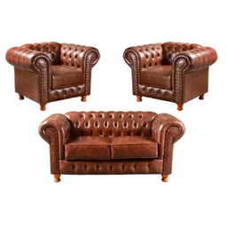 Conjunto Chesterfield Namoradeira + 2 Poltronas Luiz Xv Corano Marrom/ Barbearia, Sala de Estar, Rec - 1