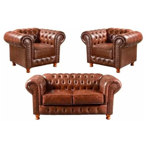 Conjunto Chesterfield Namoradeira + 2 Poltronas Luiz Xv Corano Marrom/ Barbearia, Sala de Estar, Rec