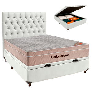 Kit Cabeceira + Cama Box Bau + Colchão Casal Molas Ensacadas Airtech Ortobom