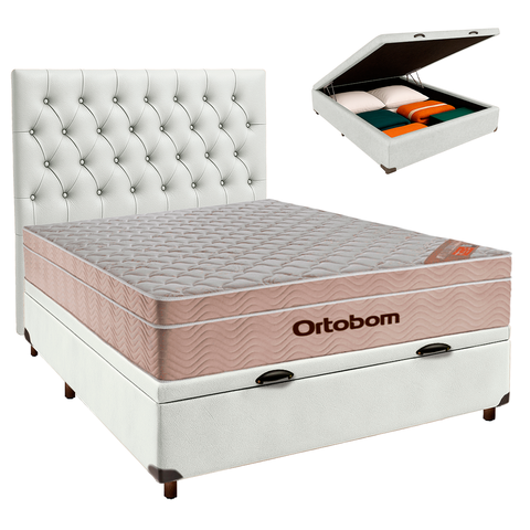 Kit Cabeceira + Cama Box Bau + Colchão Casal Molas Ensacadas Airtech Ortobom