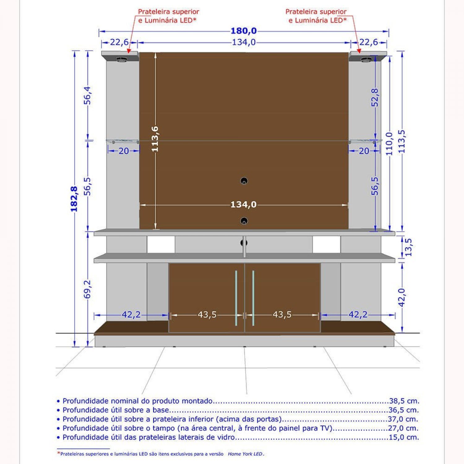 Estante Home York com LED e Prateleiras de Vidro Tradicional Moderno  - 4