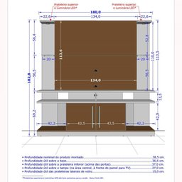 Estante Home para TV até 60 Polegadas  com Led e Prateleiras de Vidro York - 4