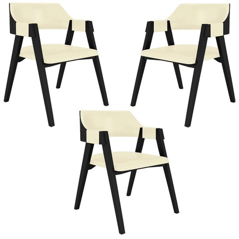 Kit 3 Cadeiras Sala de Jantar e Jogos Carteados Madeira Maciça Poker Pu Offwhite/preto G42 - Gran Be