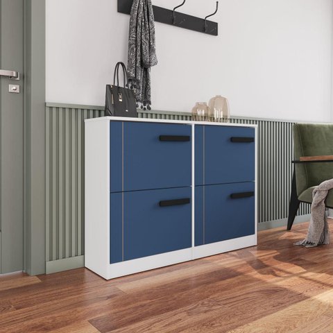 Sapateira Lisboa com 4 Gavetas 110x92cm Azul/Branco 250690