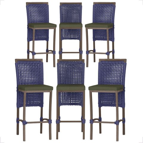 6 Banqueta em Alumínio Roma Marrom Corda Náutica Tecido 13