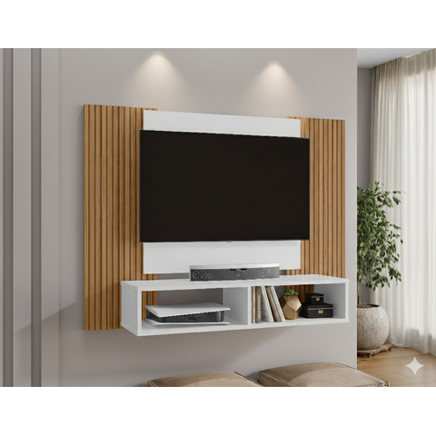 Painel Ripado para TV até 42 Polegadas 120CMX90CM 2 Nichos Navi Branco