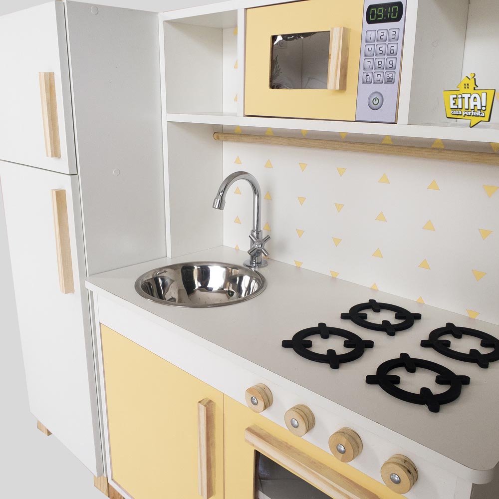 Kit Cozinha Infantil com Geladeira Eita Casa Perfeita Amarelo Claro - 3