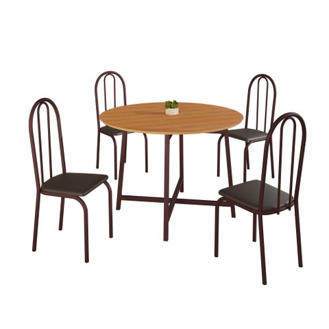 Conjunto Sala de Jantar 90cm Ilhabela 4 Cad Marrom C/ Preto