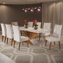 Ver imagem 1 de Mesa de Jantar 8 Lugares Easy com Vidro Mel/marfim/off White - Viero Móveis