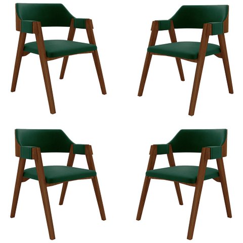 Kit 4 Cadeiras Sala de Jantar e Jogos Carteados Madeira Maciça Poker Veludo Verde/imbuia G42 - Gran