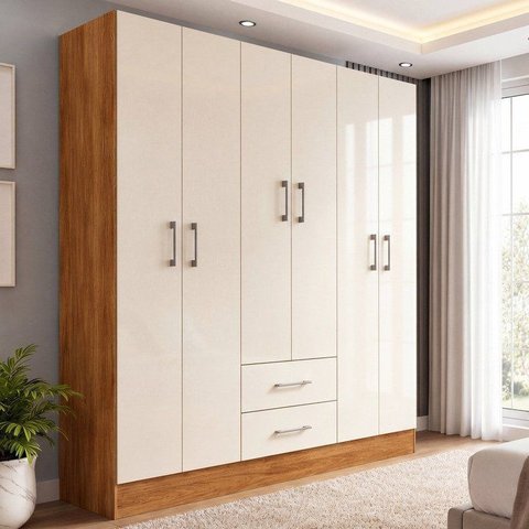 Guarda-Roupa Essence 6 Portas 2 Gavetas - Cinamomo/Off White Yescasa