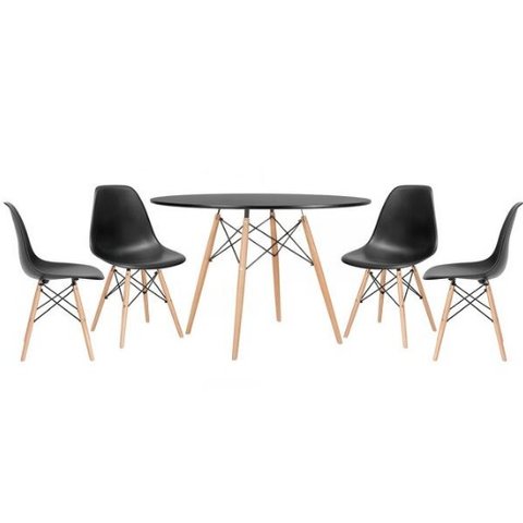 Conjunto Mesa Eames Preta 110cm e 4 Cadeiras Eames Pp Preta