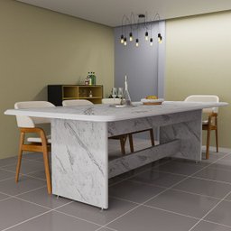 Mesa de Jantar Grande Tampo Estilo Marmore Cozinha e Varanda Área Gourmet Estrutura Robusta - 3
