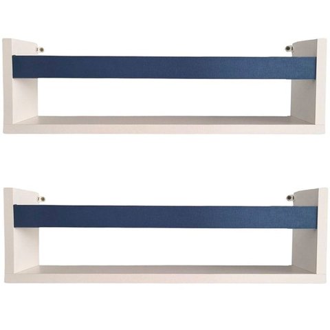 Kit 2 Prateleira para Livros 70cm Branco Trava Azul