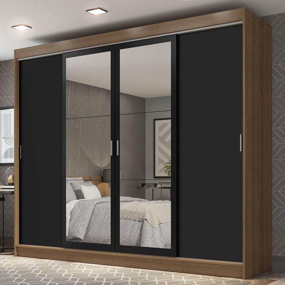 Guarda-roupa Casal Madesa Austin 4 Portas de Correr com Espelhos 3 Gavetas